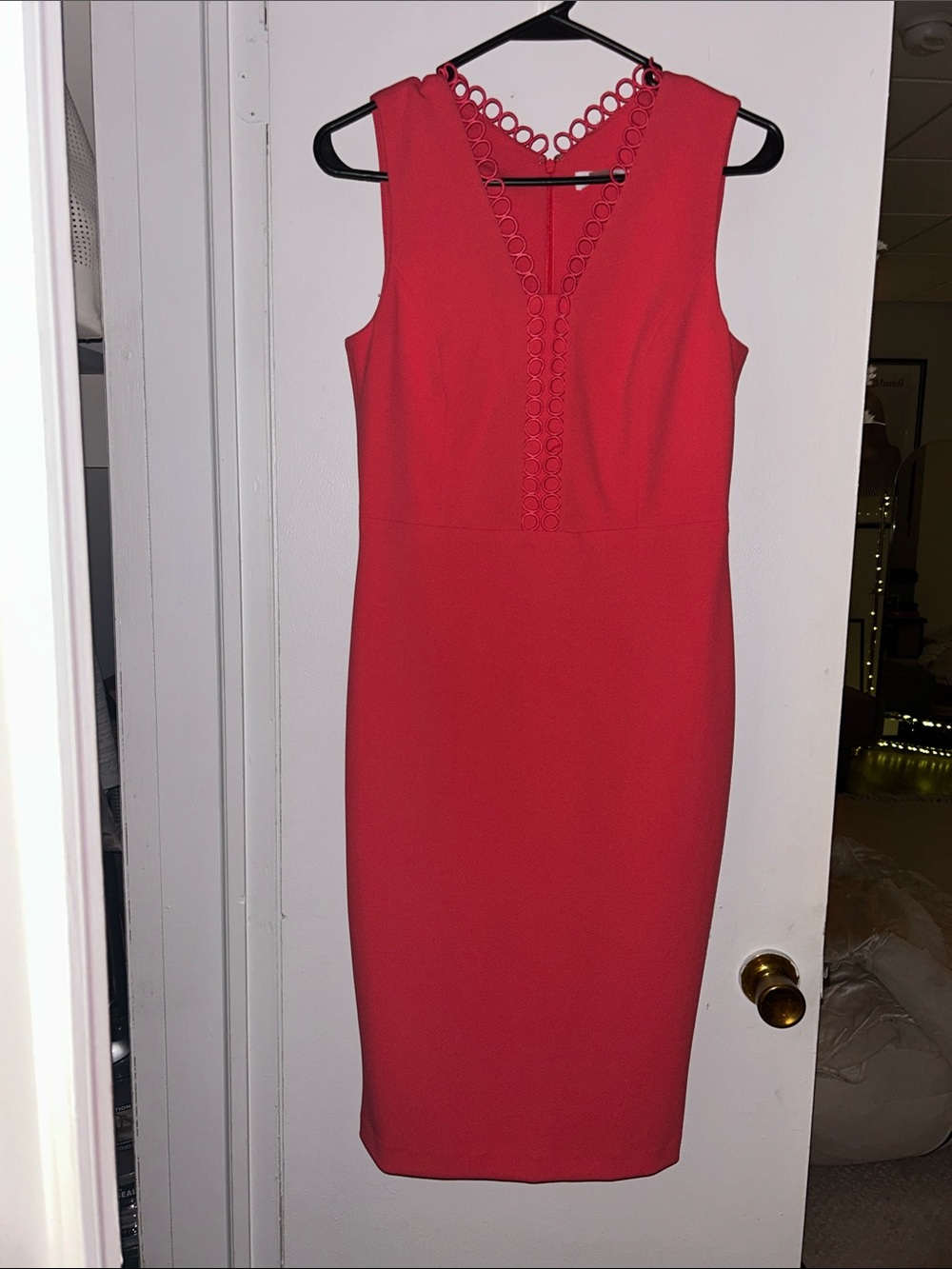 Calvin Klein Pink Coral Sleeveless Sheath Dress with Circle Trim